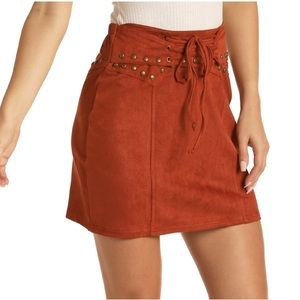 Microsuede Studded Mini Skirt by Rock & Roll Cowgirl size L (Large) rusty orange